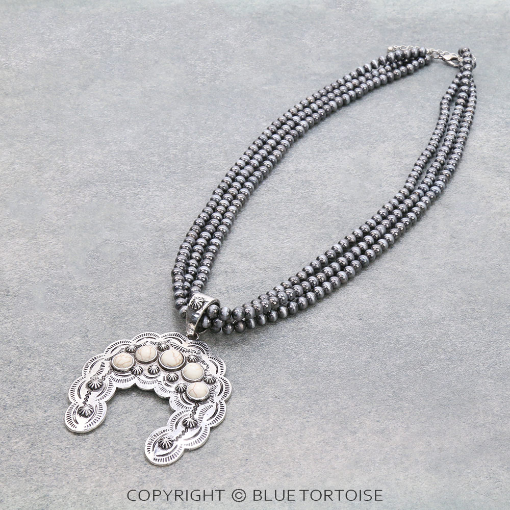 Navajo Style Pearl with Squash Pendant Necklace