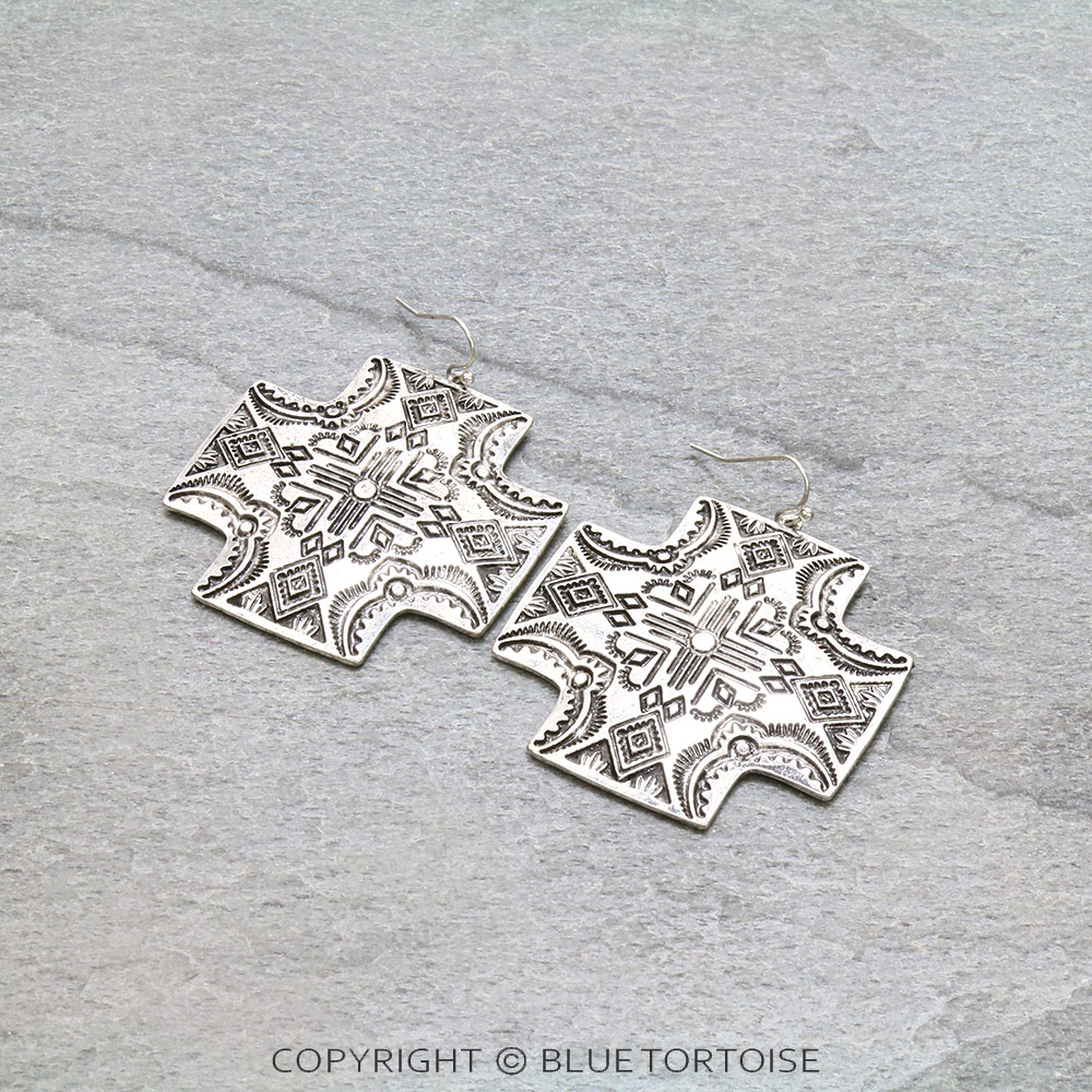 Western Aztec Cross Dangle Earrings