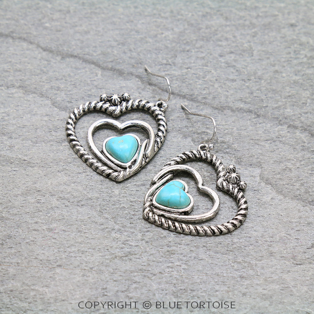 Western Heart Cutout Semi Stone Dangle Earrings