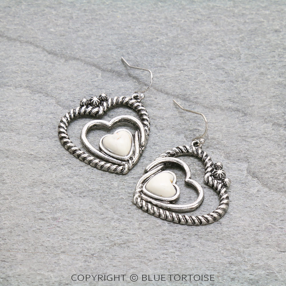 Western Heart Cutout Semi Stone Dangle Earrings