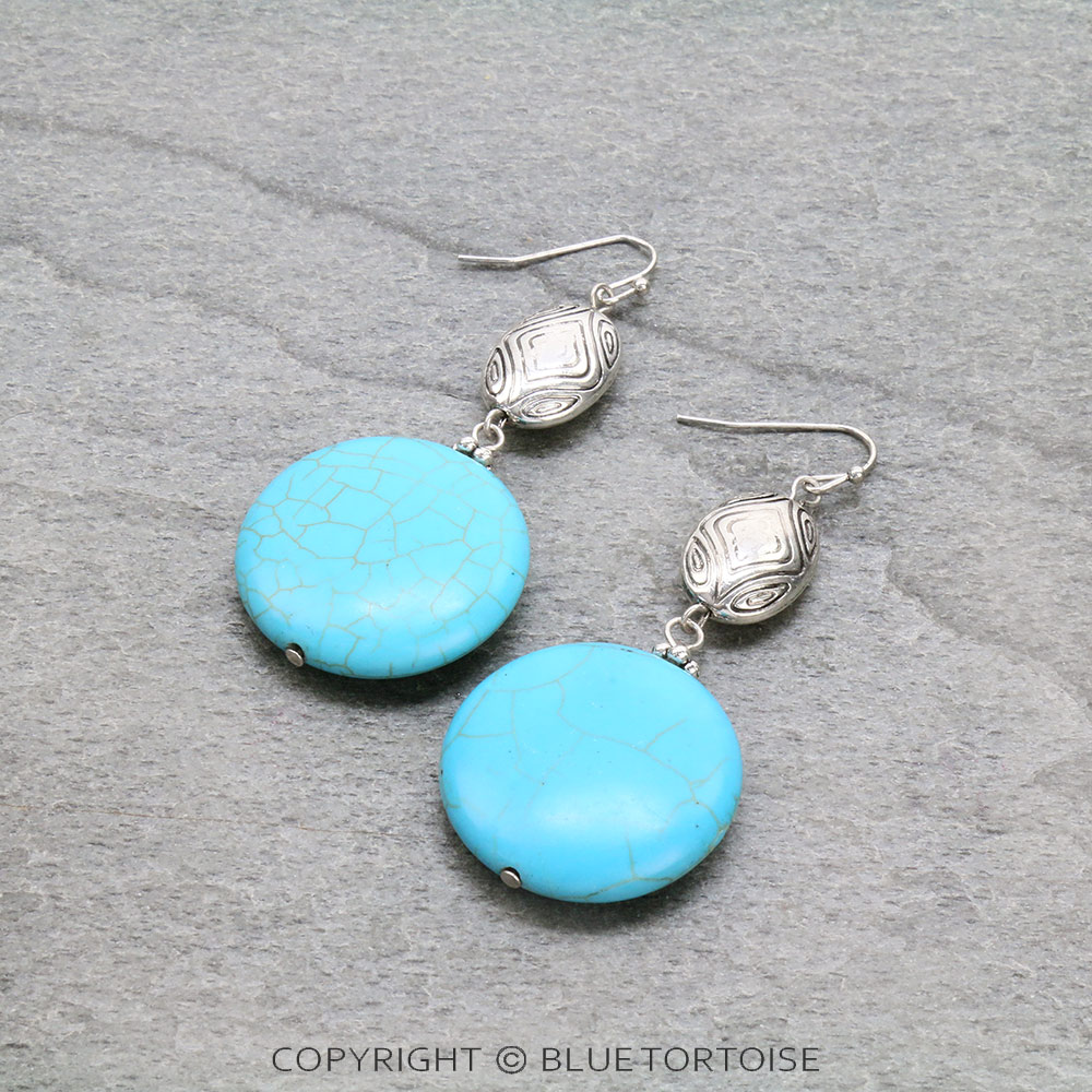 Western Round Semi Stone Dangle Earrings
