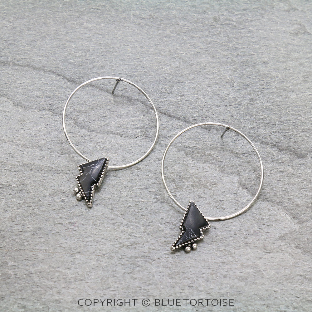 Thunder Stone Hoop Stud Earrings