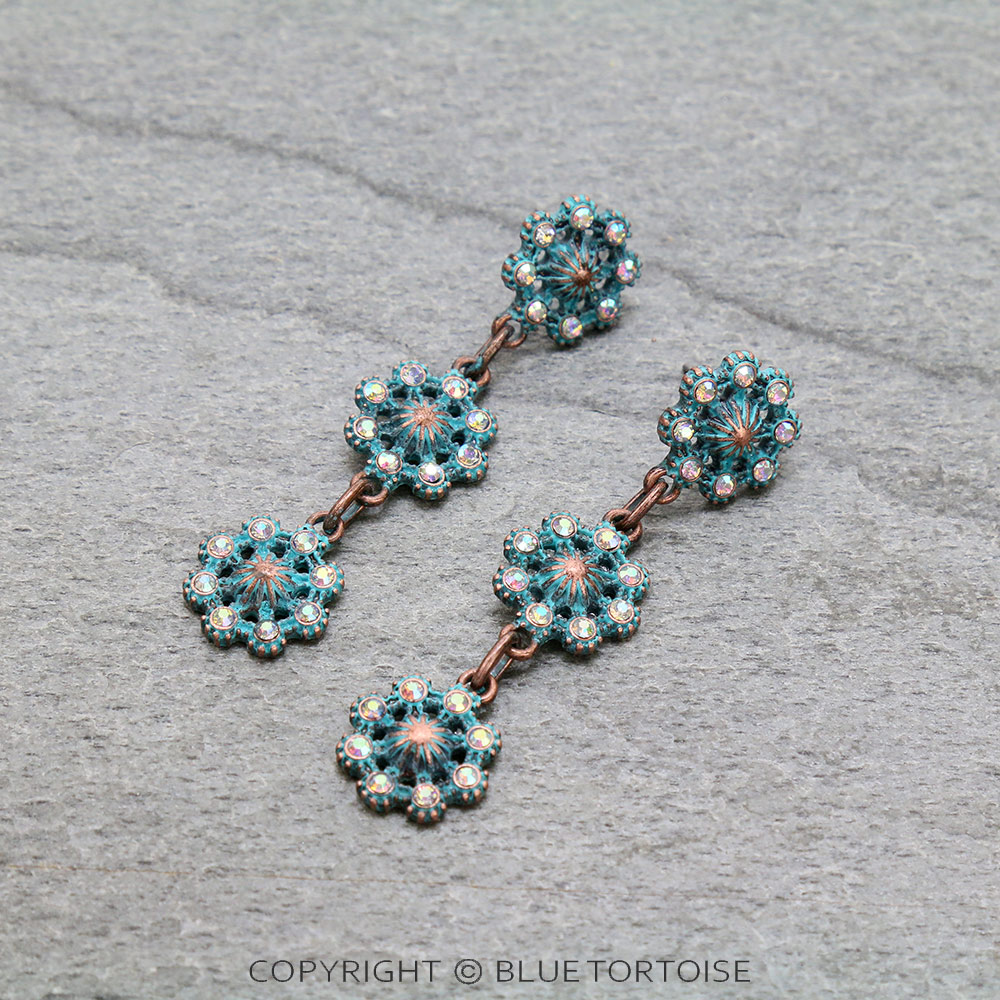 Western Concho Drop Stud Earrings