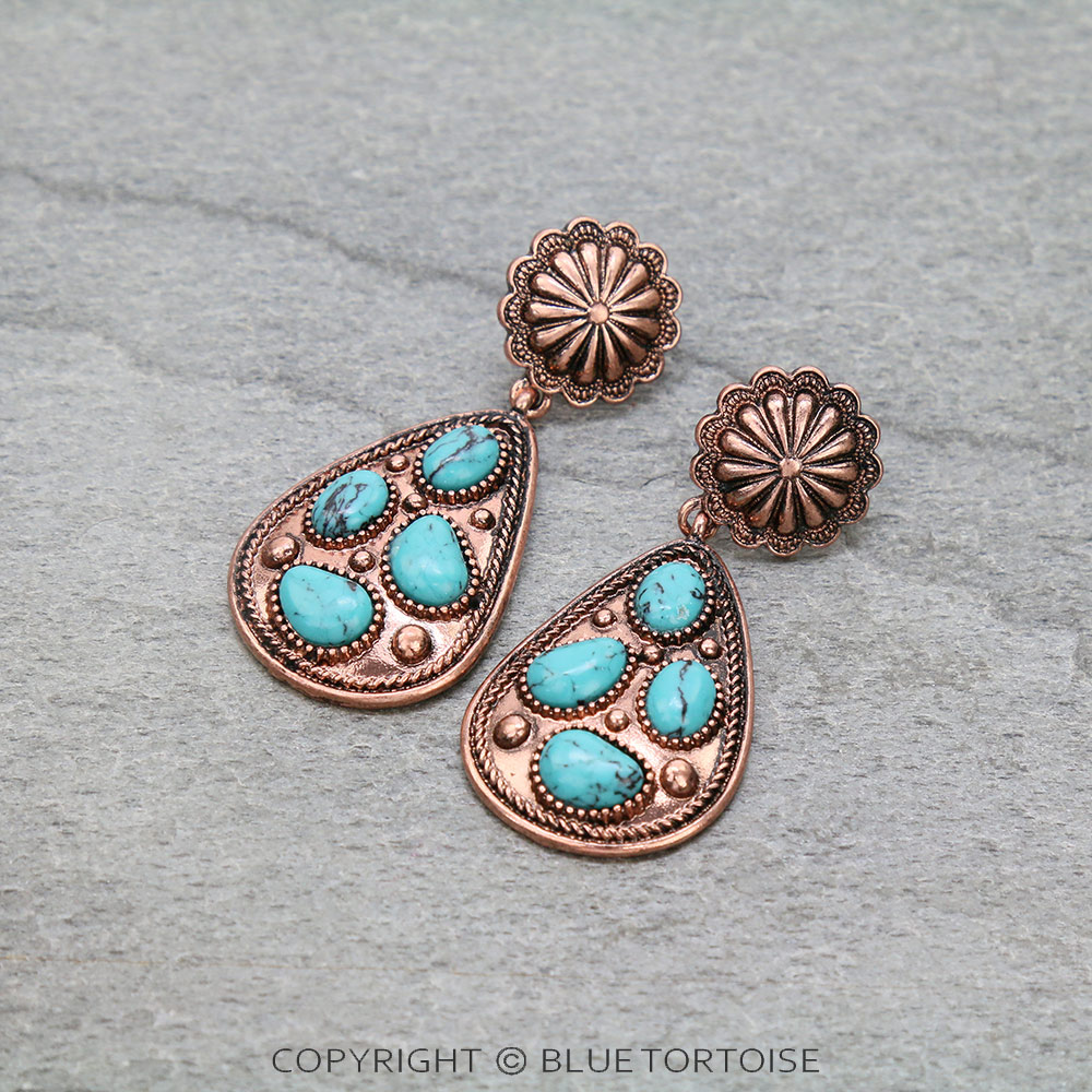Western Concho Teardrop Stud Earrings