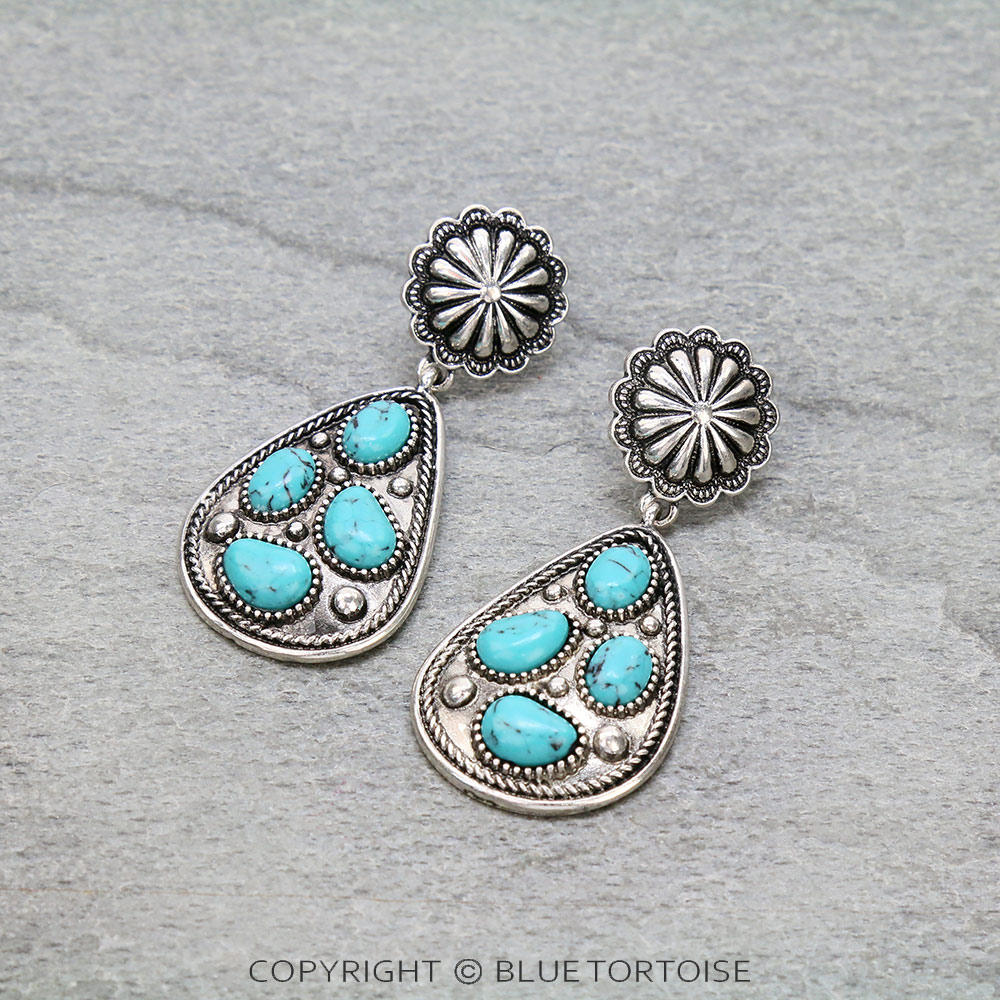 Western Concho Teardrop Stud Earrings