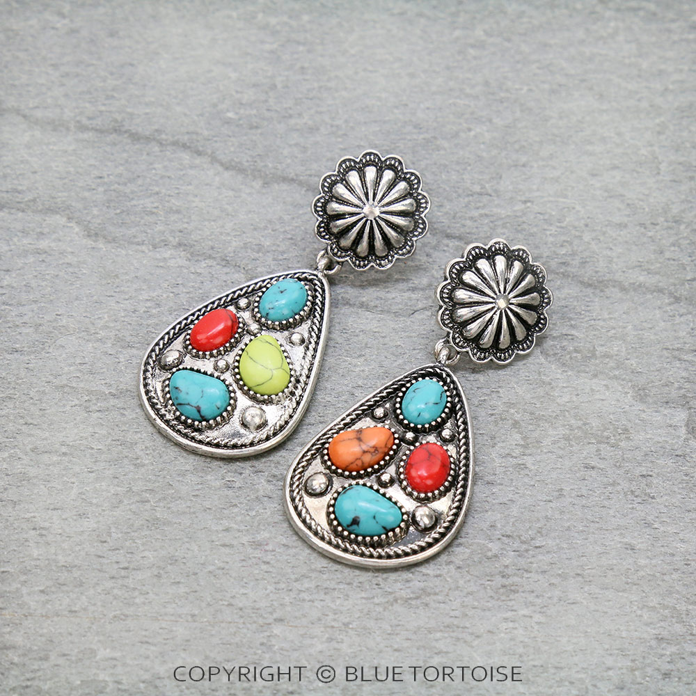 Western Concho Teardrop Stud Earrings