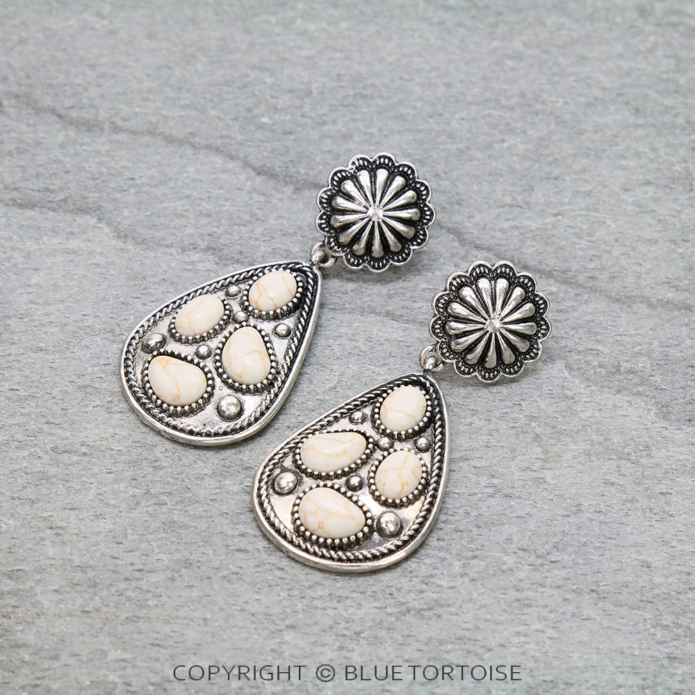 Western Concho Teardrop Stud Earrings