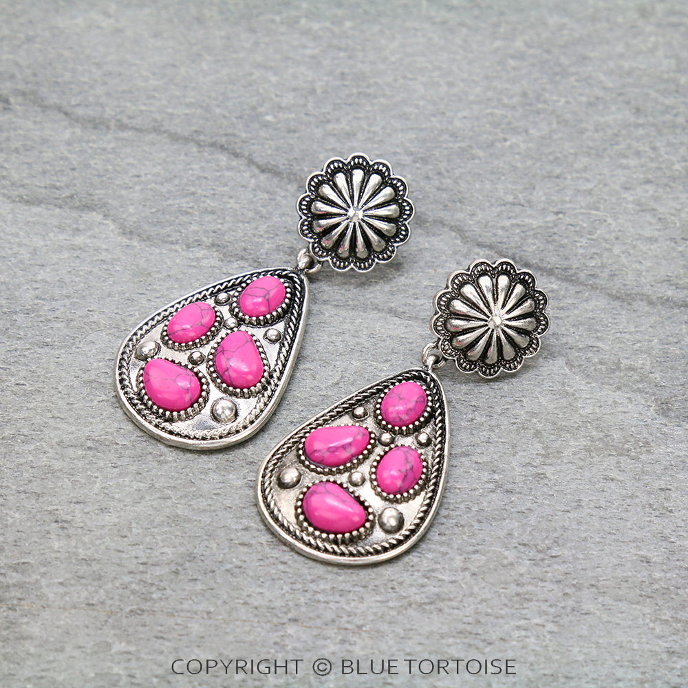 Western Concho Teardrop Stud Earrings