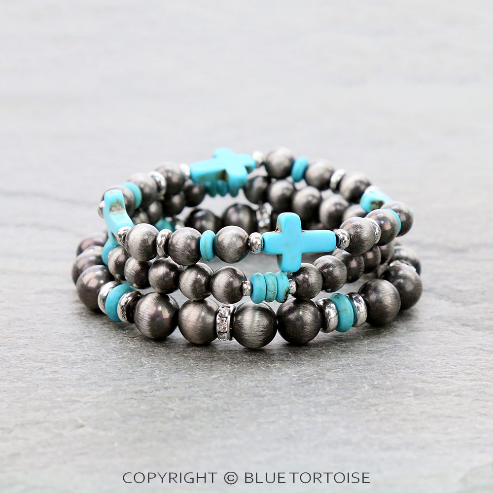 Navajo Style Pearl w/ Cross Stackable Bracelet