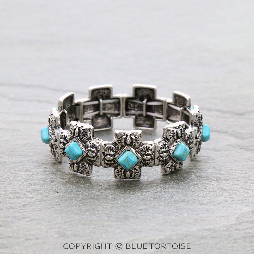 Western Cross Semi Stone Double Stretch Bracelet
