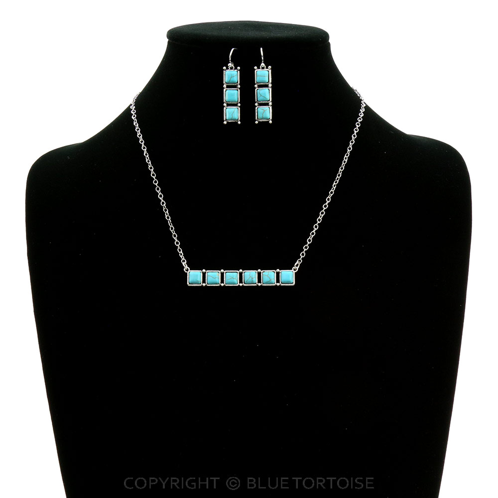 Western Semi Stone Bar Necklace Set - Image 2