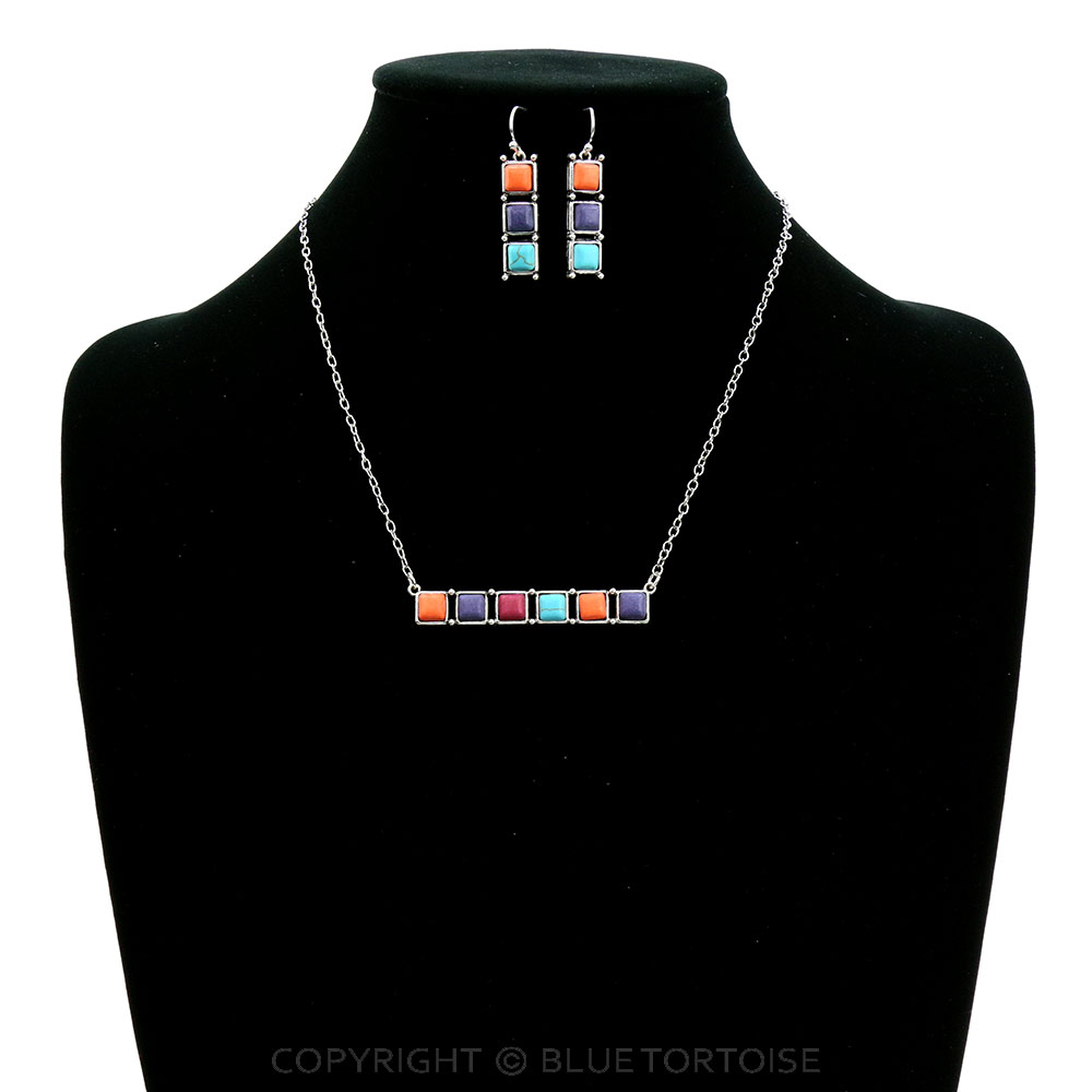 Western Semi Stone Bar Necklace Set - Image 2