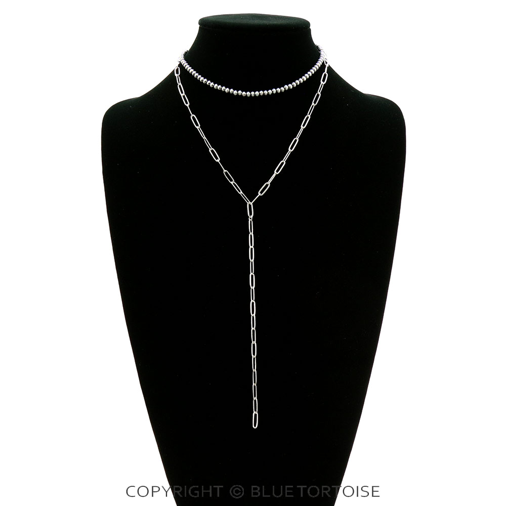 Navajo Style Pearl with Chain 2Row Choker - Image 2