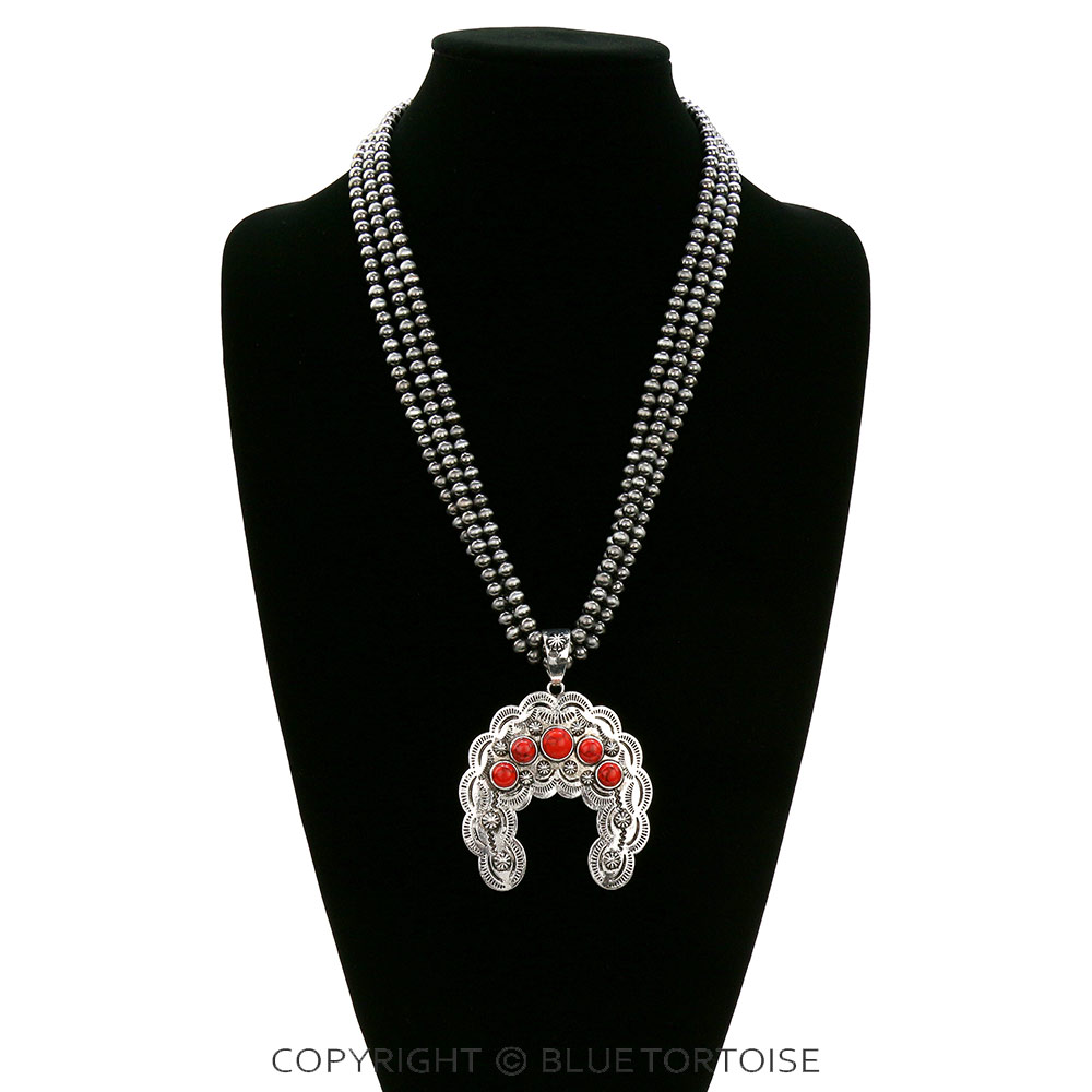 Navajo Style Pearl with Squash Pendant Necklace - Image 2