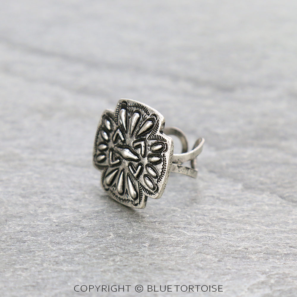 Western Texture Cross Cuff Ring - Image 2