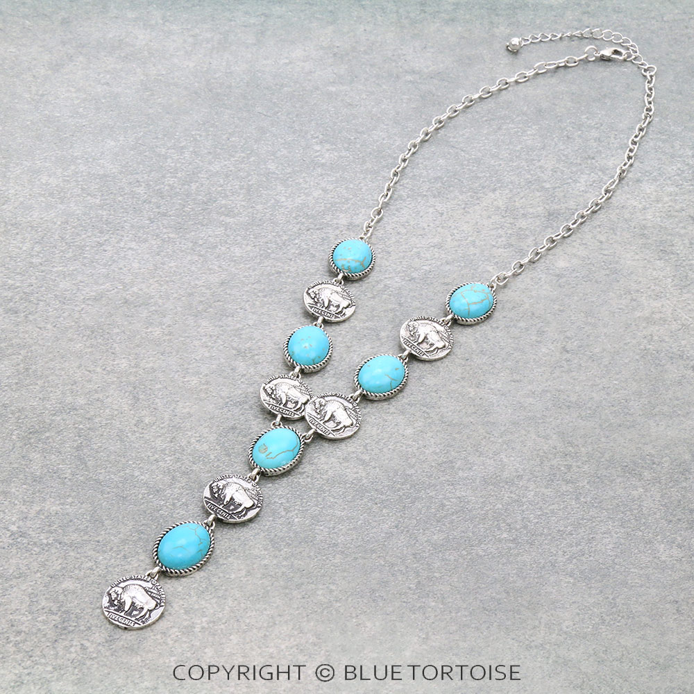 Western Buffalo Coin with Stone Necklace