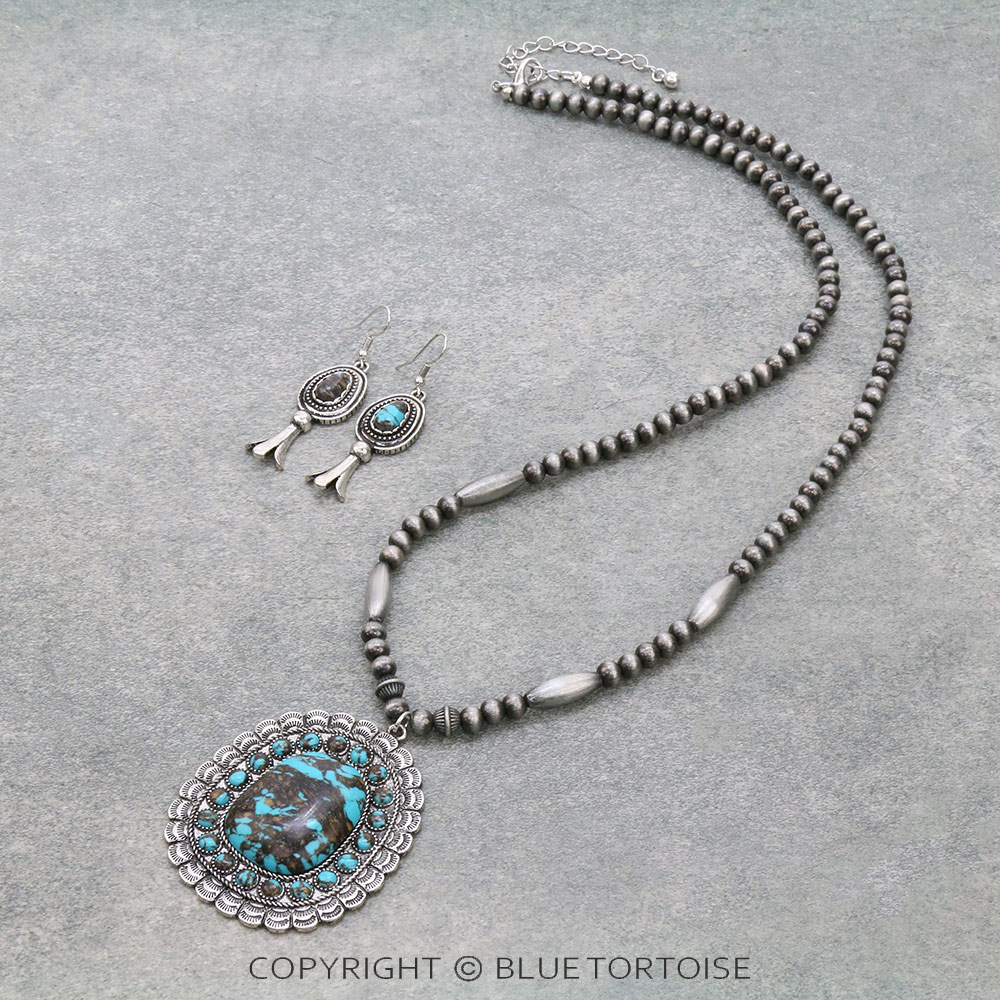 Western Handmade Stone with Navajo Style Pearl Necklace Set