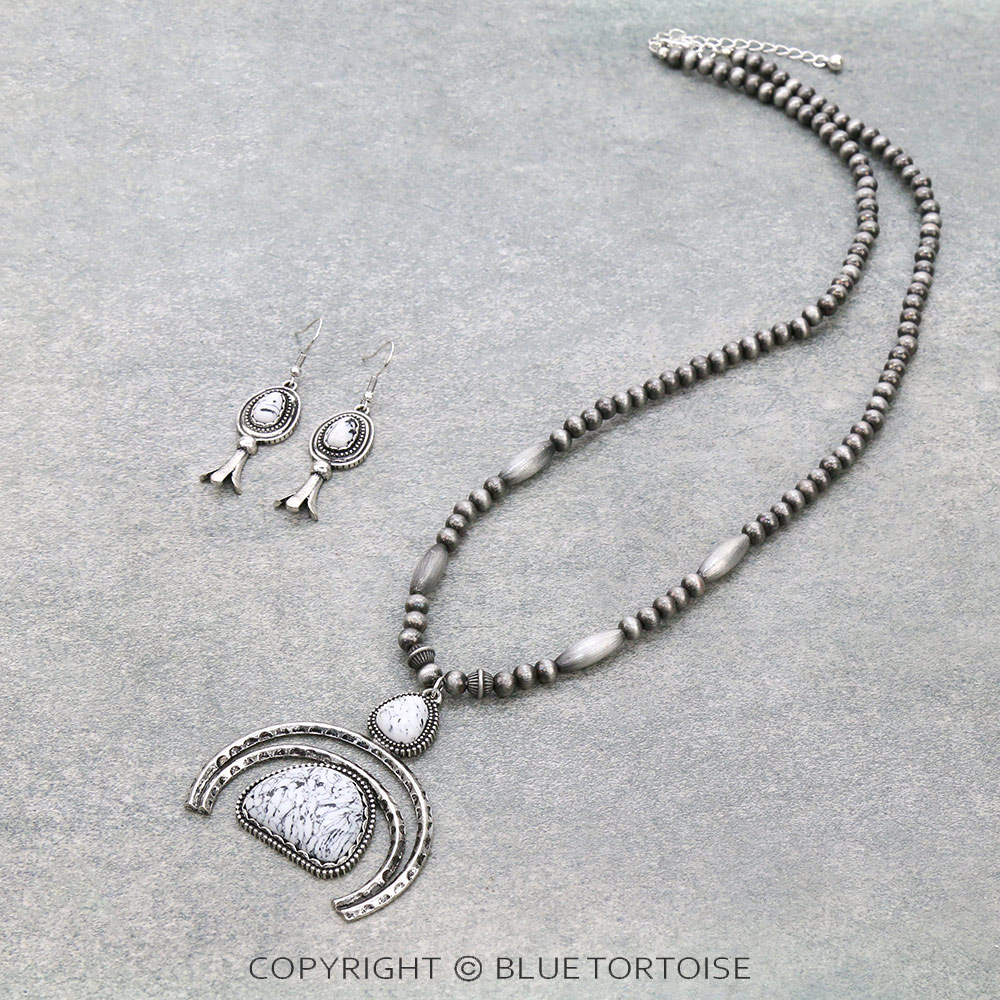 Western Handmade Stone with Navajo Style Pearl Necklace Set