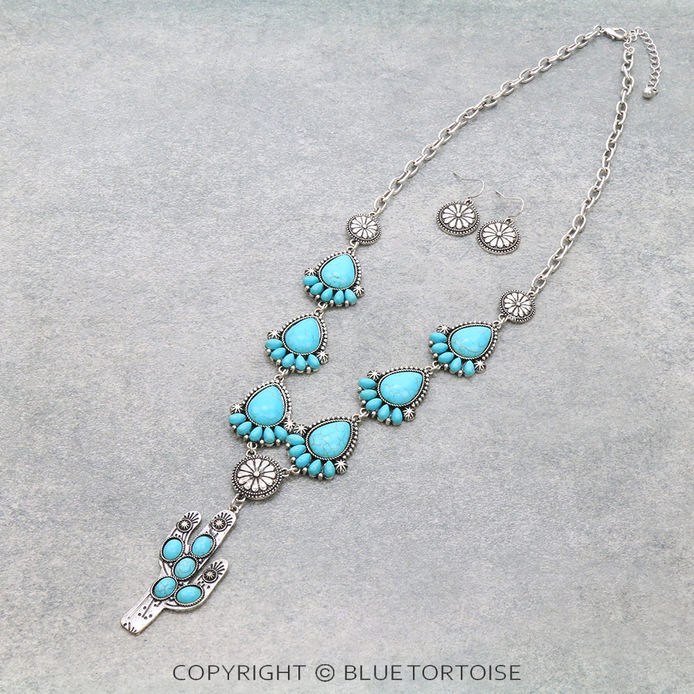 Western Cactus Stone Necklace Set