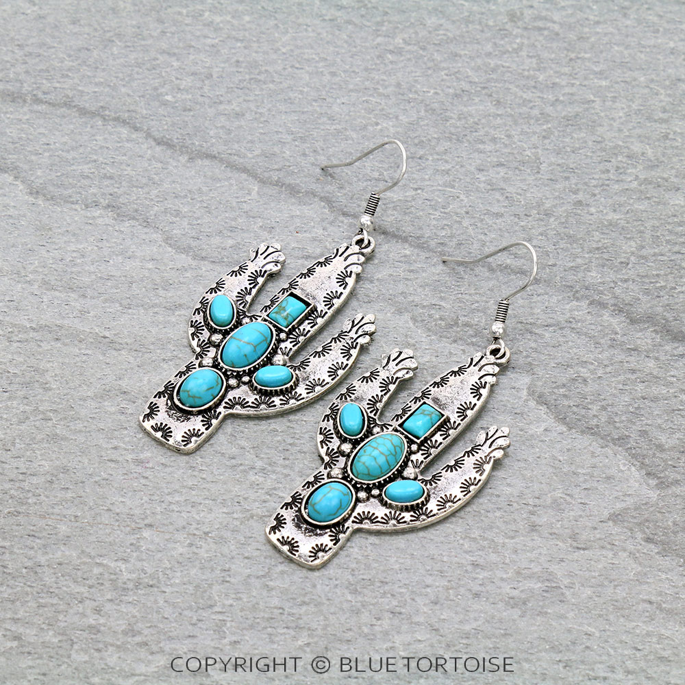 Western Cactus Stone Dangle Earrings