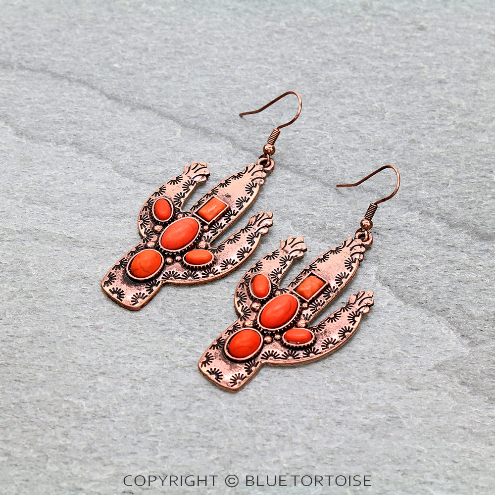 Western Cactus Stone Dangle Earrings