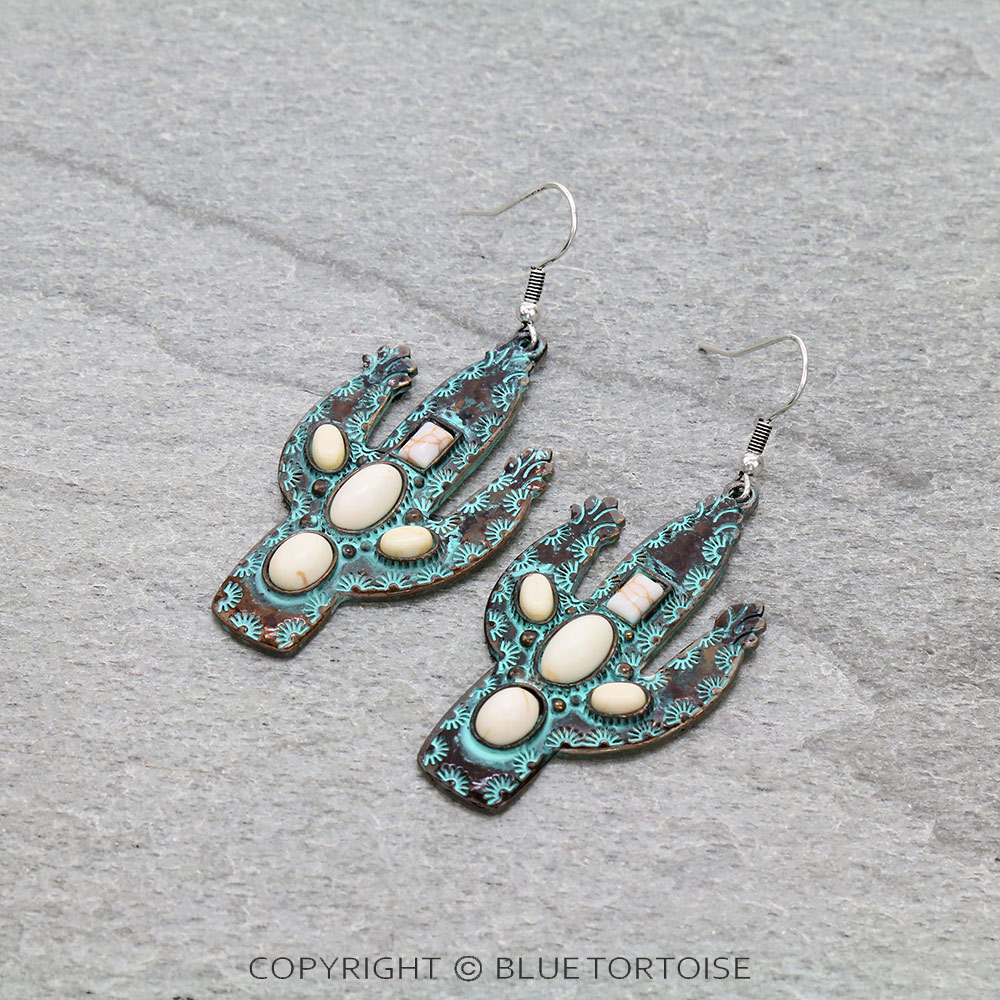 Western Cactus Stone Dangle Earrings