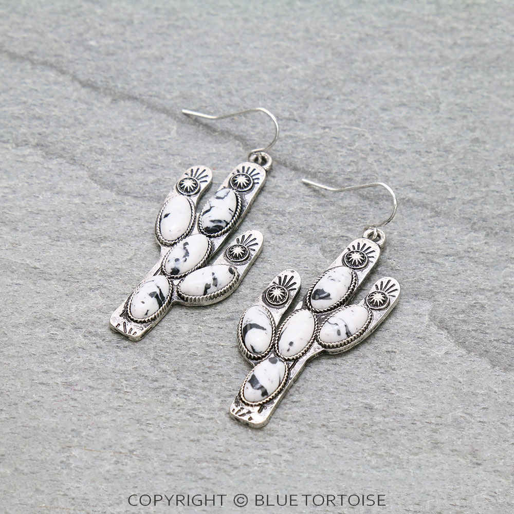 Western Cactus Handmade Stone Dangle Earrings