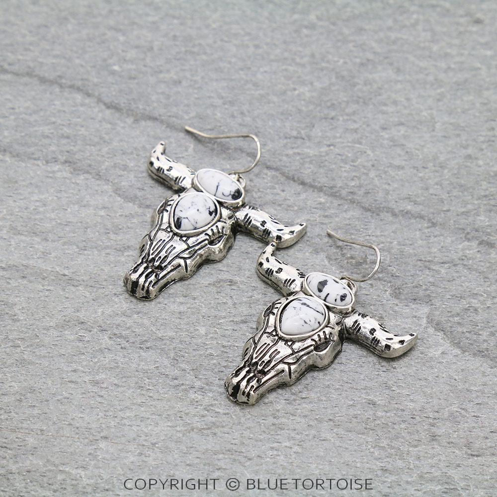 Western Longhorn Handmade Stone Dangle Earrings
