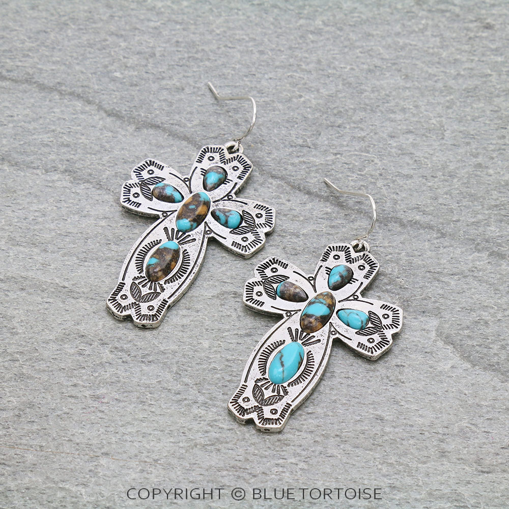 Western Cross Handmade Stone Dangle Earrings