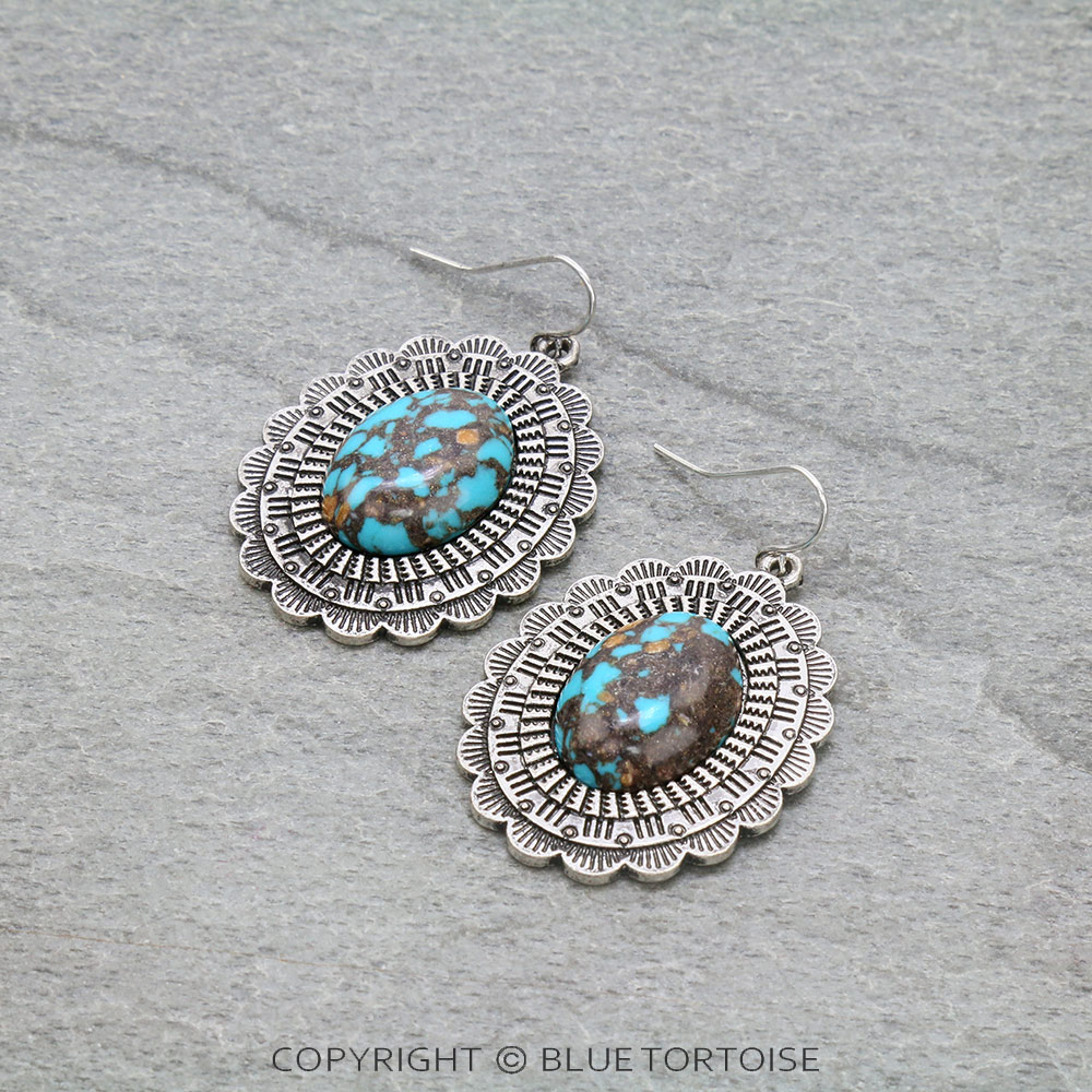 Western Concho Handmade Stone Dangle Earrings