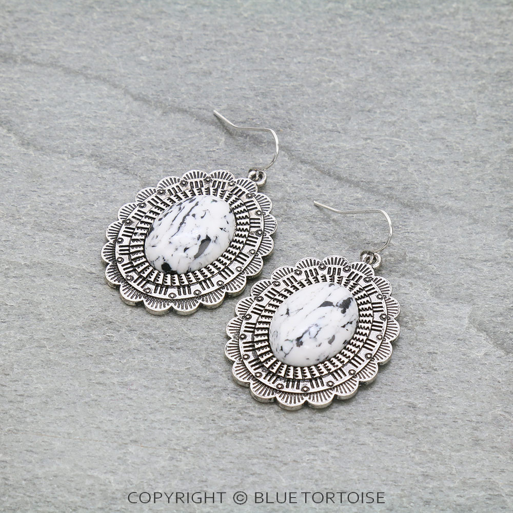 Western Concho Handmade Stone Dangle Earrings