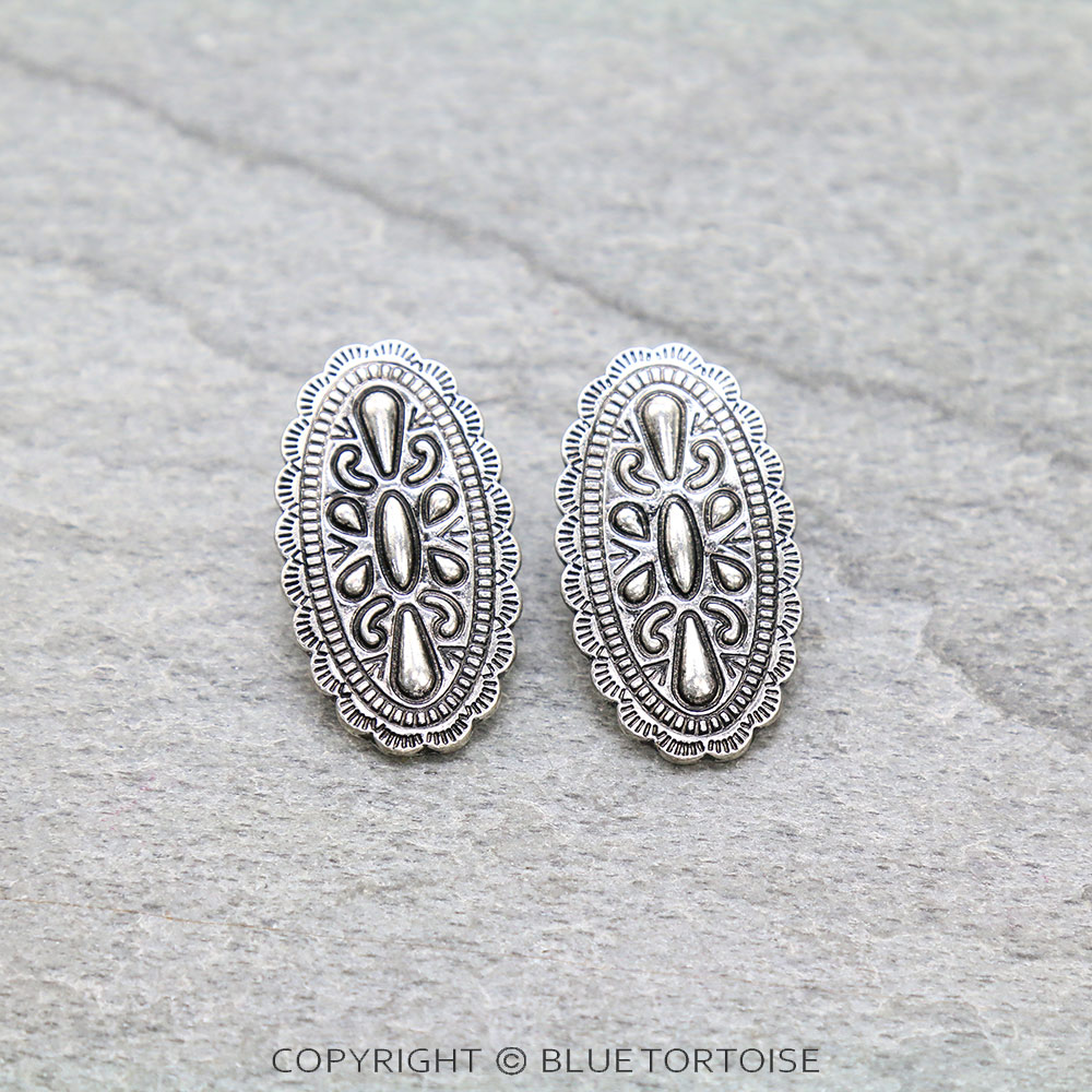 Western Texture Concho Stud Earrings