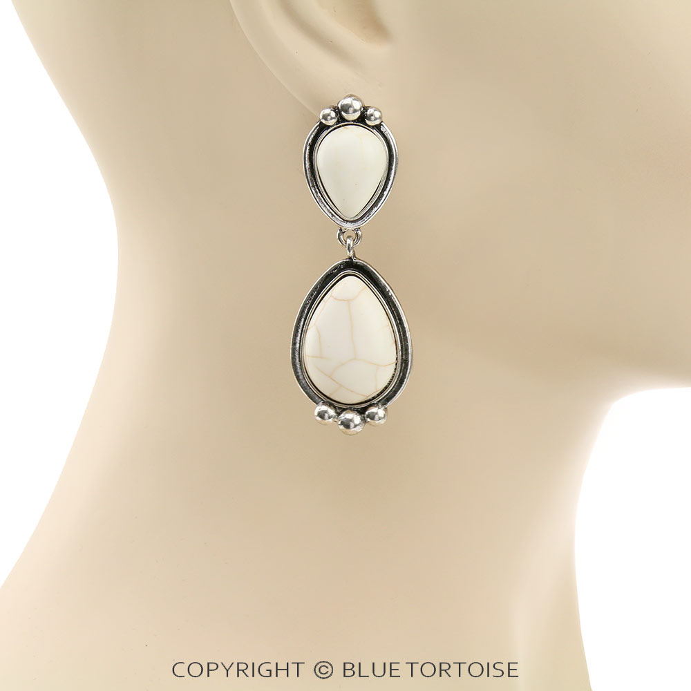 Western Teardrop Stone Stud Earrings - Image 2