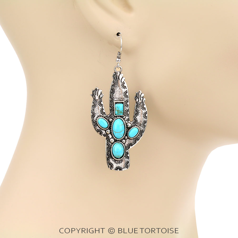 Western Cactus Stone Dangle Earrings - Image 2