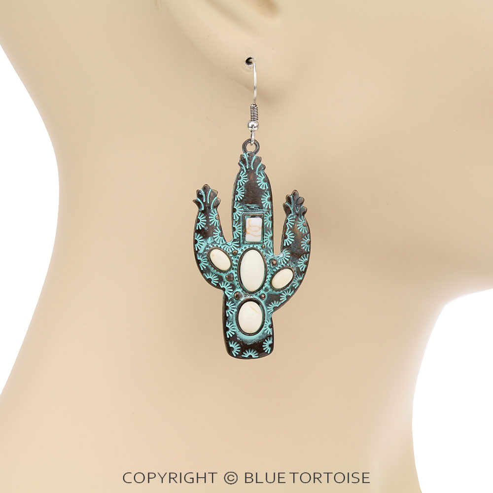 Western Cactus Stone Dangle Earrings - Image 2