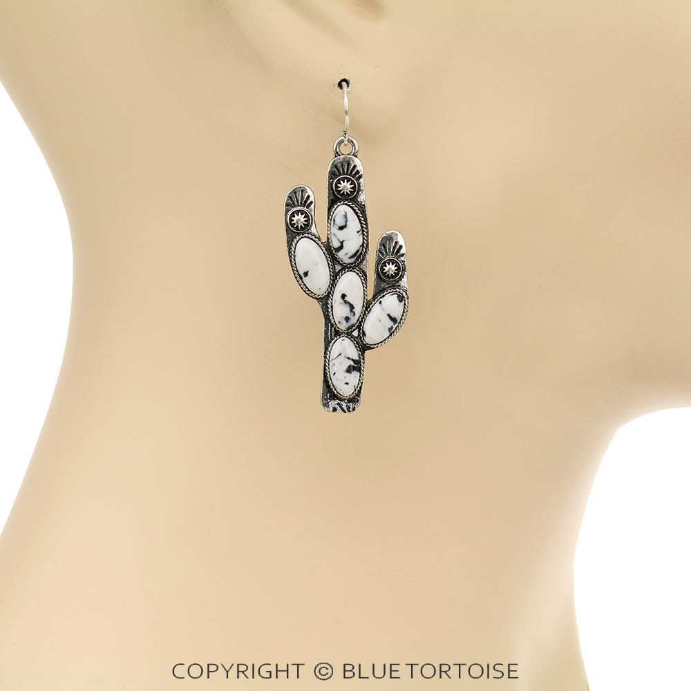 Western Cactus Handmade Stone Dangle Earrings - Image 2