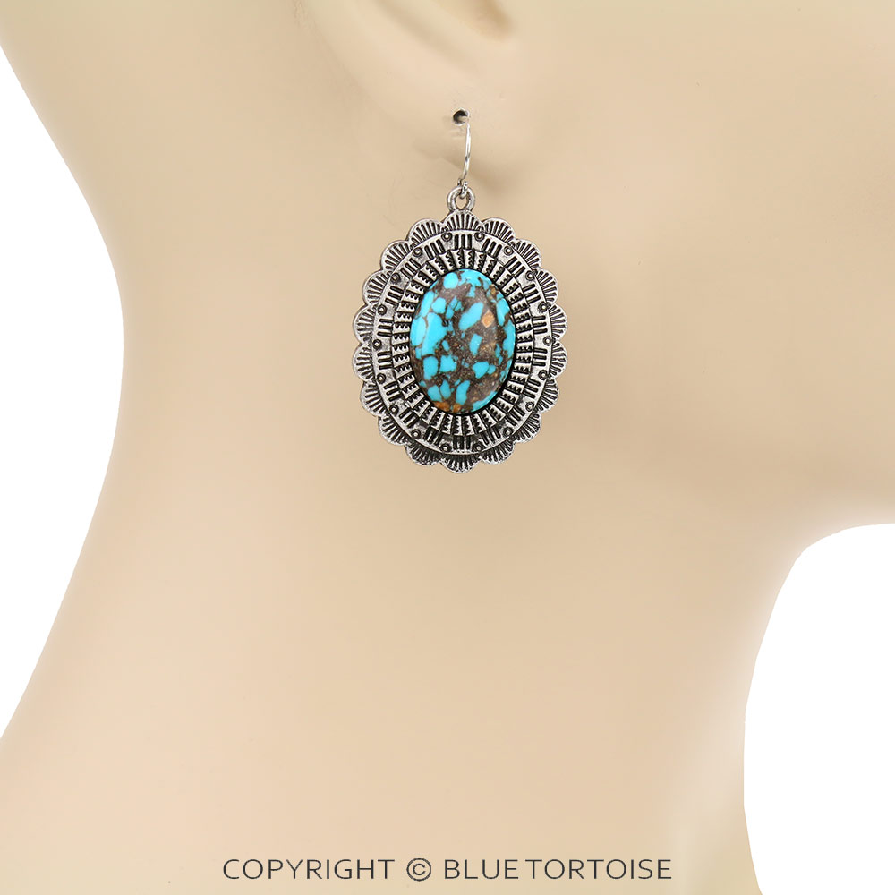 Western Concho Handmade Stone Dangle Earrings - Image 2
