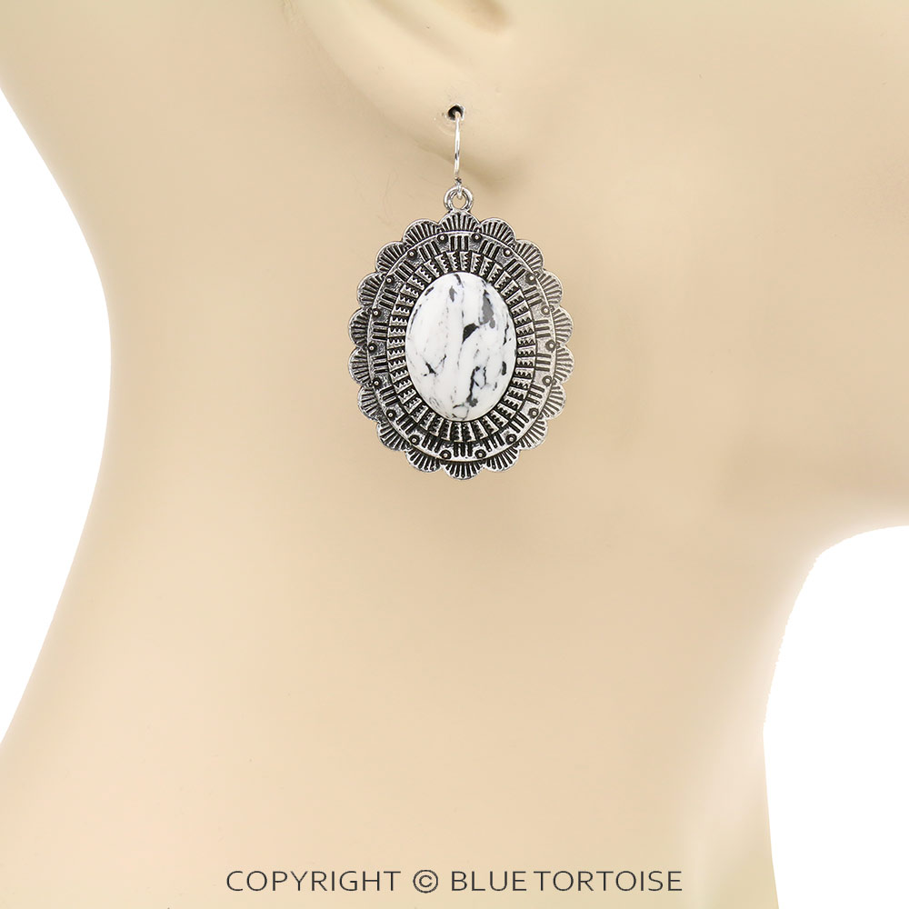 Western Concho Handmade Stone Dangle Earrings - Image 2