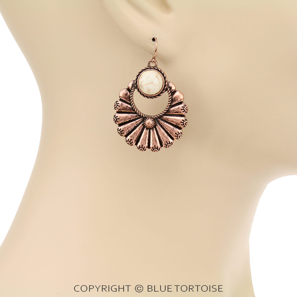 Western Texture Fan Shape Dangle Earrings - Image 2