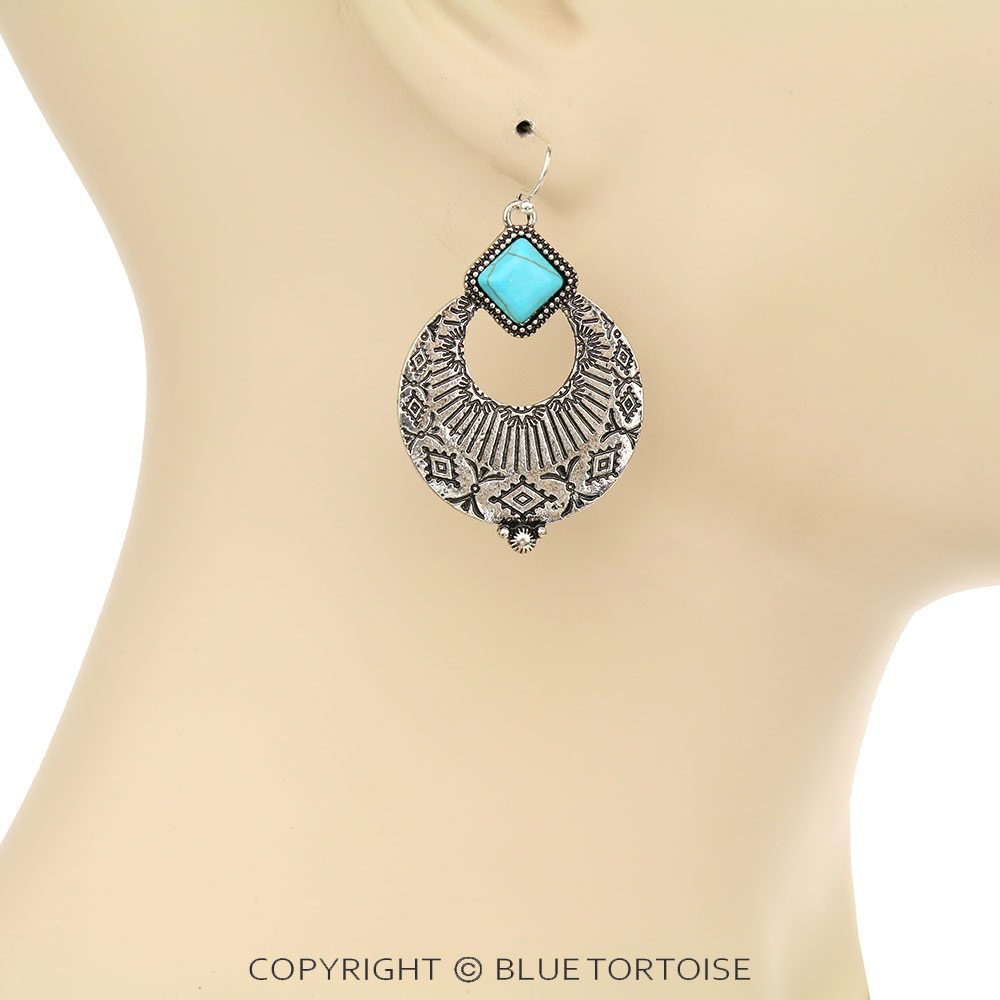Western Texture Fan Shape Dangle Earrings - Image 2
