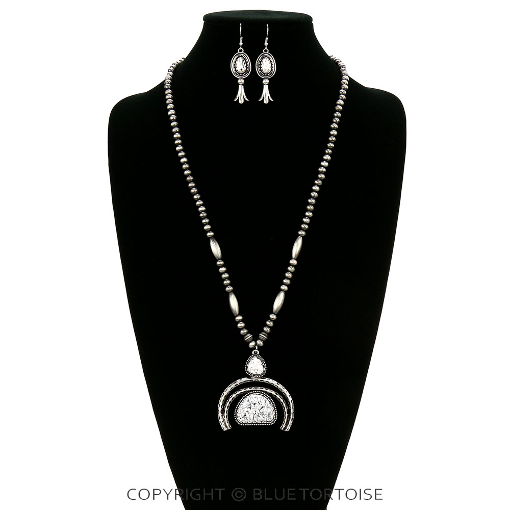 Western Handmade Stone with Navajo Style Pearl Necklace Set - Image 2