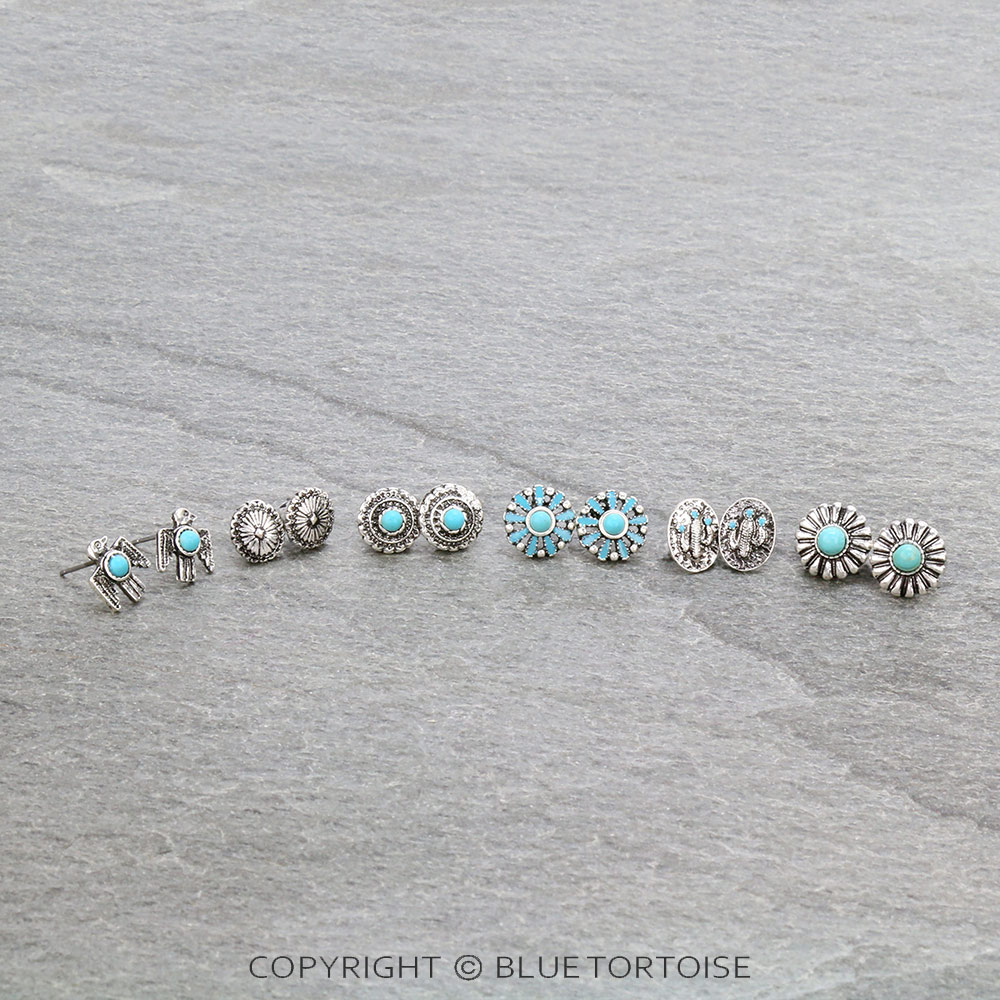 6 Pair Western Design Stud Earring Set