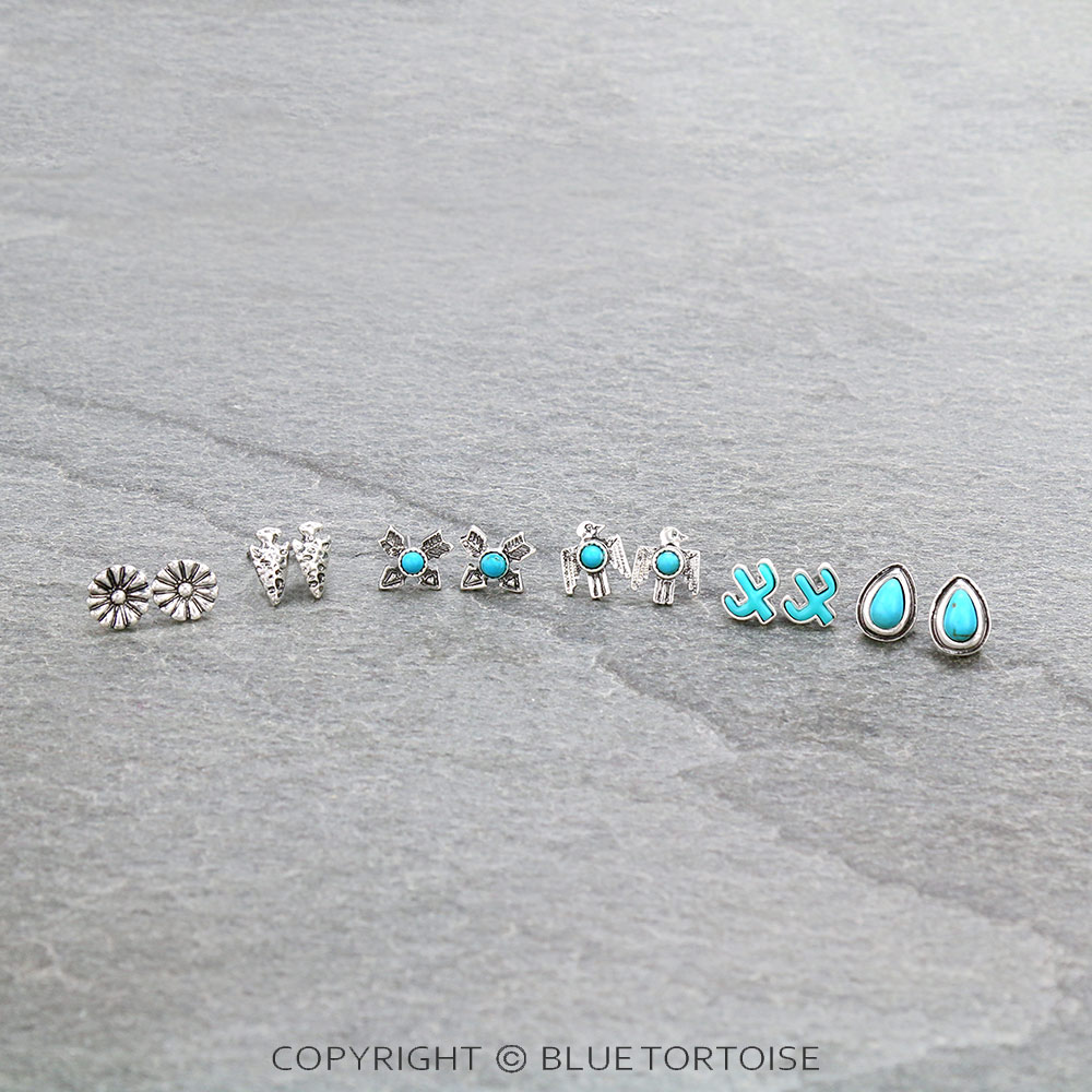 6 Pair Western Design Stud Earring Set