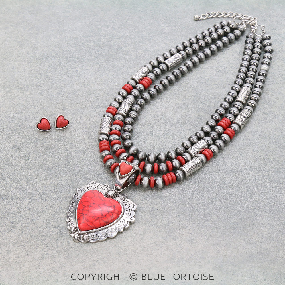 Western Heart Pendant Necklace Set