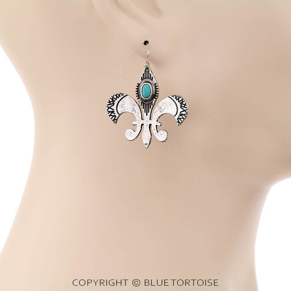 Western Fleur De Lis Dangle Earrings - Image 2