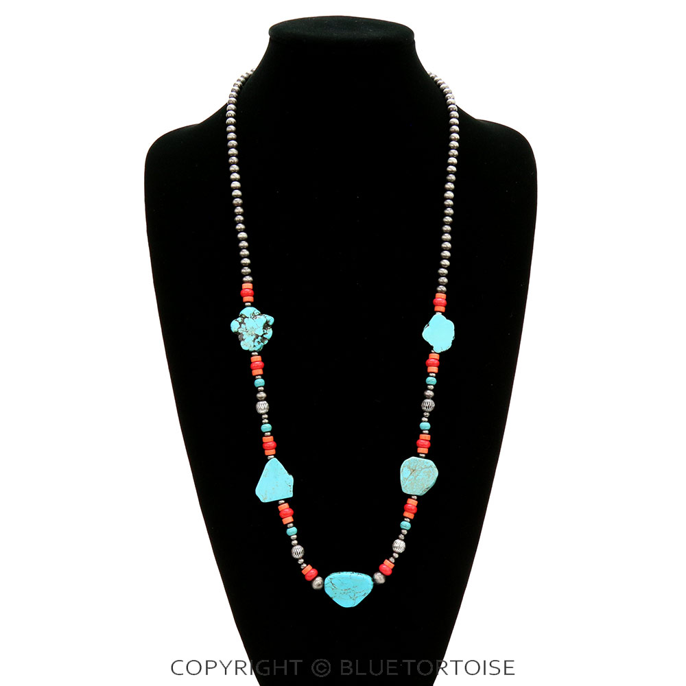 Navajo Style Pearl with Stone Necklace - Image 2