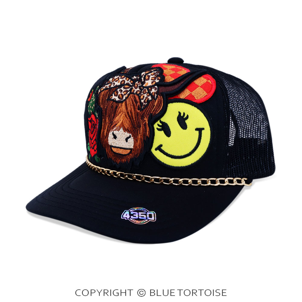 Highland Cow Patch Meshback Ball Cap with Hat Chain