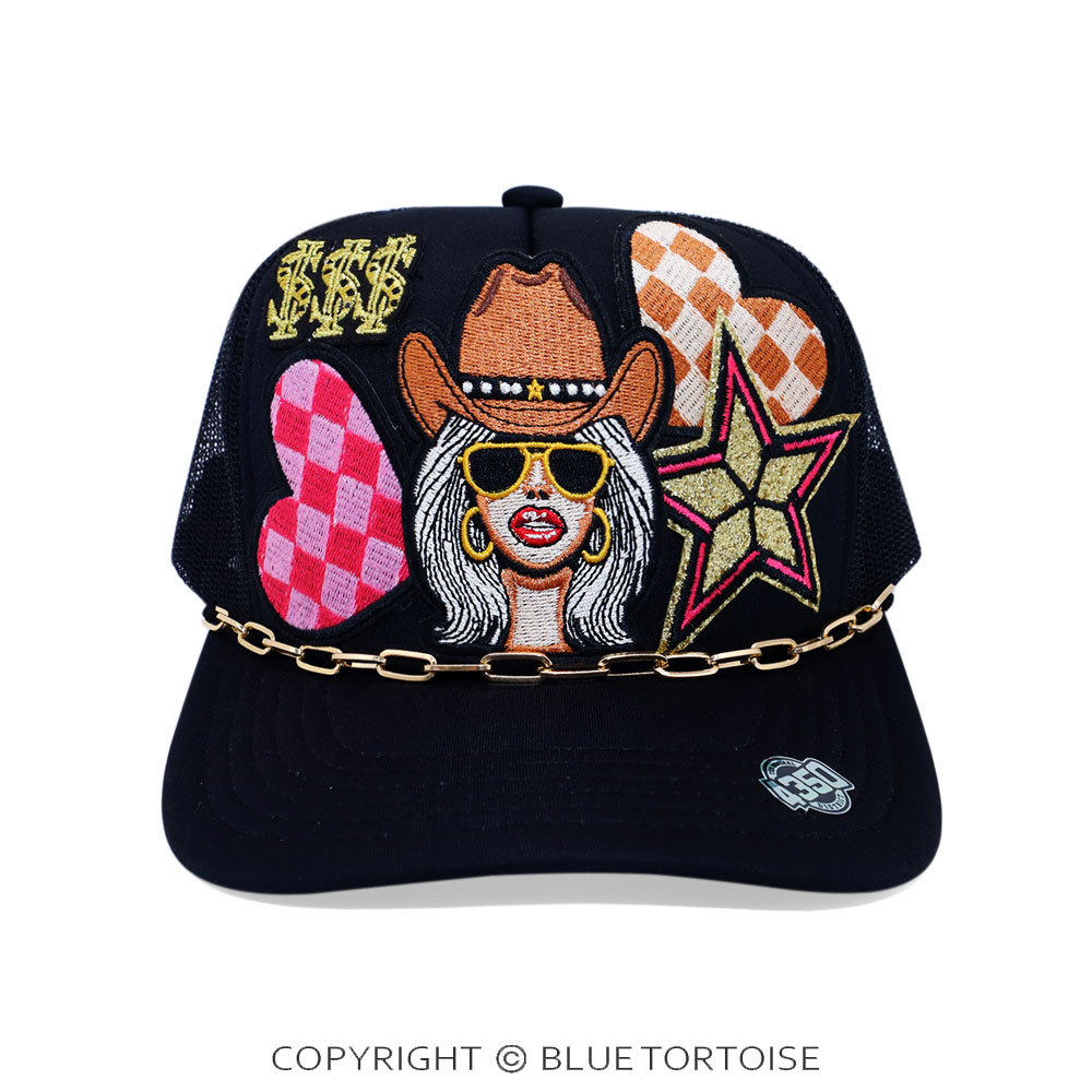 Cowgirl Patch Meshback Ball Cap with Hat Chain - Image 2