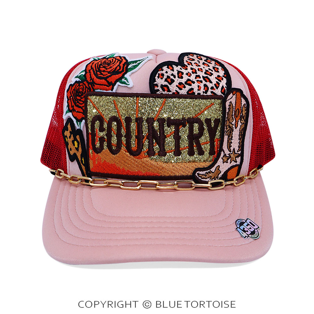Country Patch Meshback Ball Cap with Hat Chain - Image 2