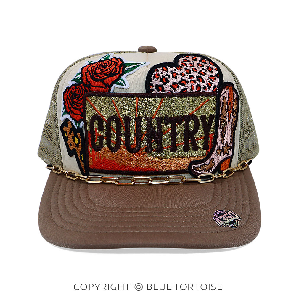 Country Patch Meshback Ball Cap with Hat Chain - Image 2
